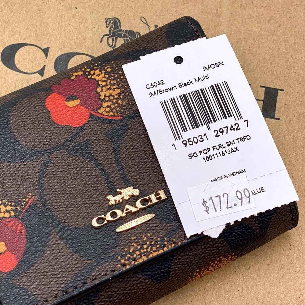 Coach Small Trifold Wallet with Pop Floral Print - Picture 10 of 12